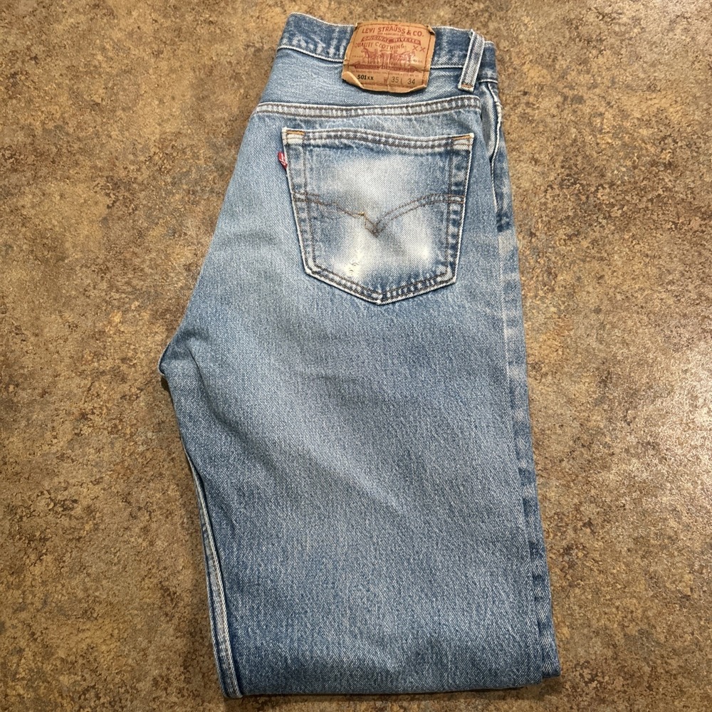 Vintage Y2k Levi's 501xx 35x34 Made In USA 90s Blue Wash (fits 32x30)